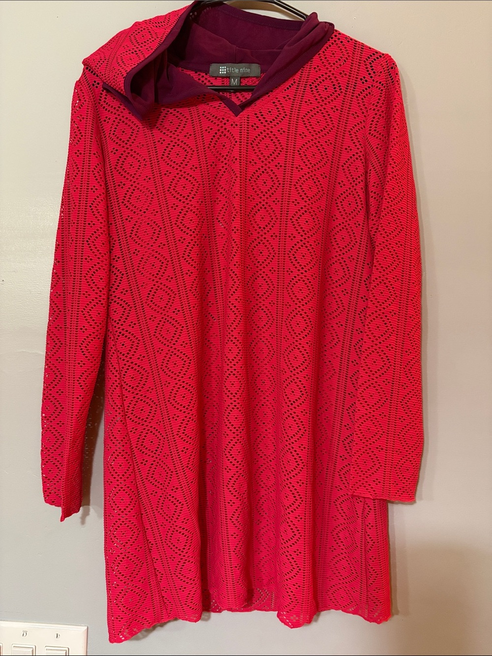 Title Nine Hooded Swim Cover Up Tunic Pink Eyelet Size M